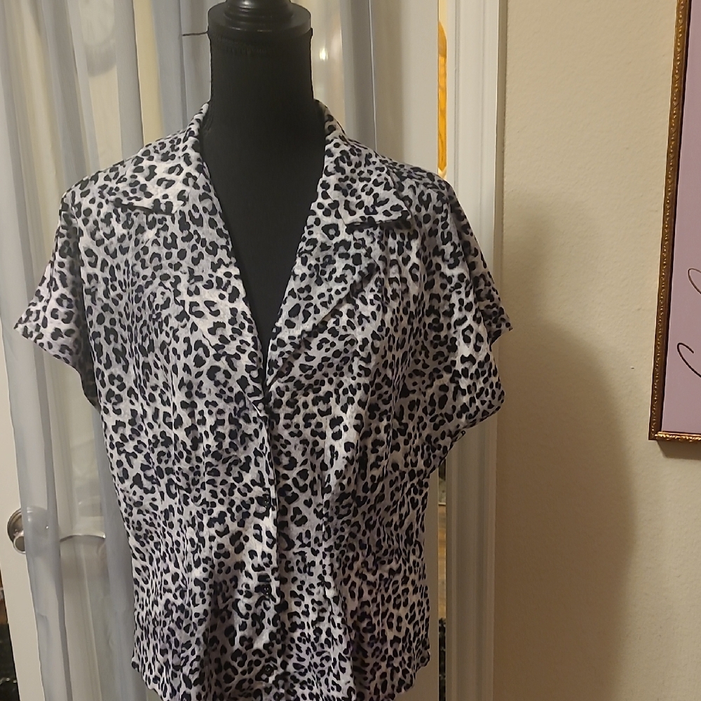 Rachel Roy Leopard Print Blouse - Size Large